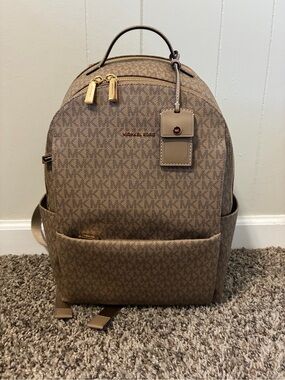 Michael Kors Taupe/Brown Logo Dome Backpack